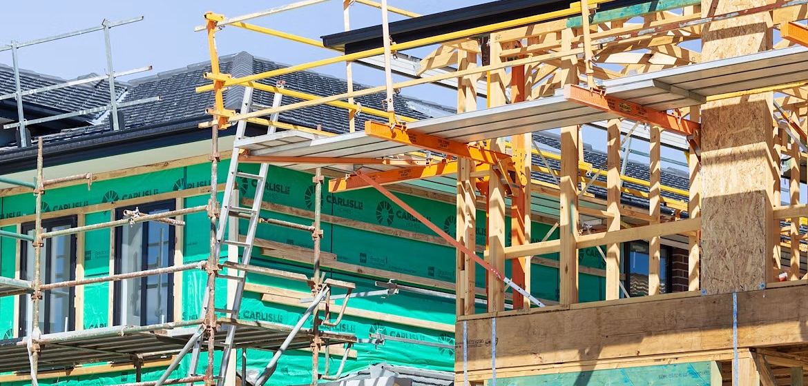 Roof trusses and framing on a new home under construction